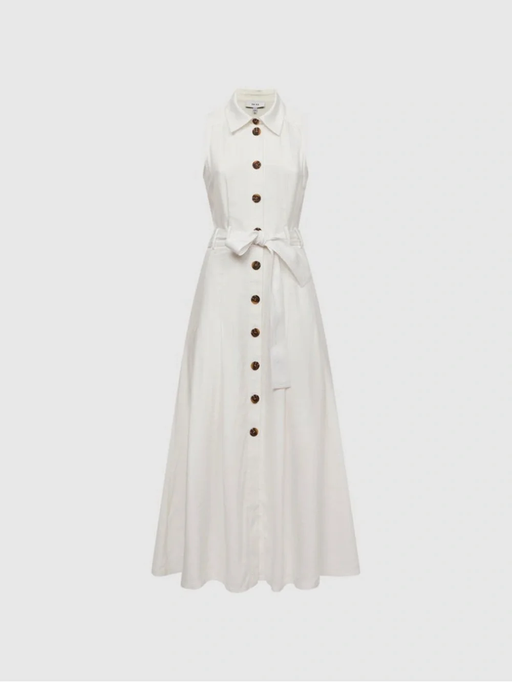 Reiss White Sleeveless Collared Button-Front Midi Dress - Picture 5 of 6